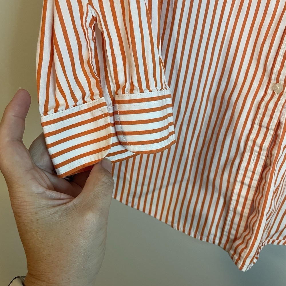 Lauren Ralph Lauren Orange & White Stripe Blouse with RLL Logo Size Large Petite - Picture 3 of 8